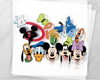 Disney Inspired DTF Transfer Sheet for DIY Clothing Decals - Colorful Cartoon Heat Press Design in Ready-to-Use T-Shirt Transfers