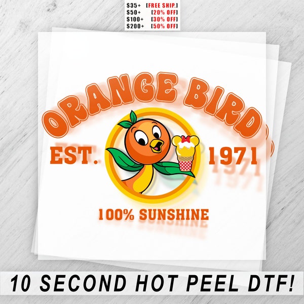 Vintage Orange Bird DTF Transfer Sheet - T-shirt DIY Heat Press Craft Supplies