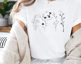 Wild Flowers Shirt Minimalist Wildflower Tshirt Floral Shirt Botanical Shirt Flower Shirt Nature Lover Shirt Boho Graphic Tee  Flower Tee