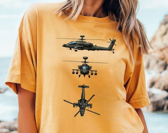 Apachen Hubschrauber Shirt AH-64 Militär Luftfahrt T-Shirt US Army Kampfhubschrauber Grafik veteran Geschenk für Männer kultiger AH-64 Kampfhubschrauber