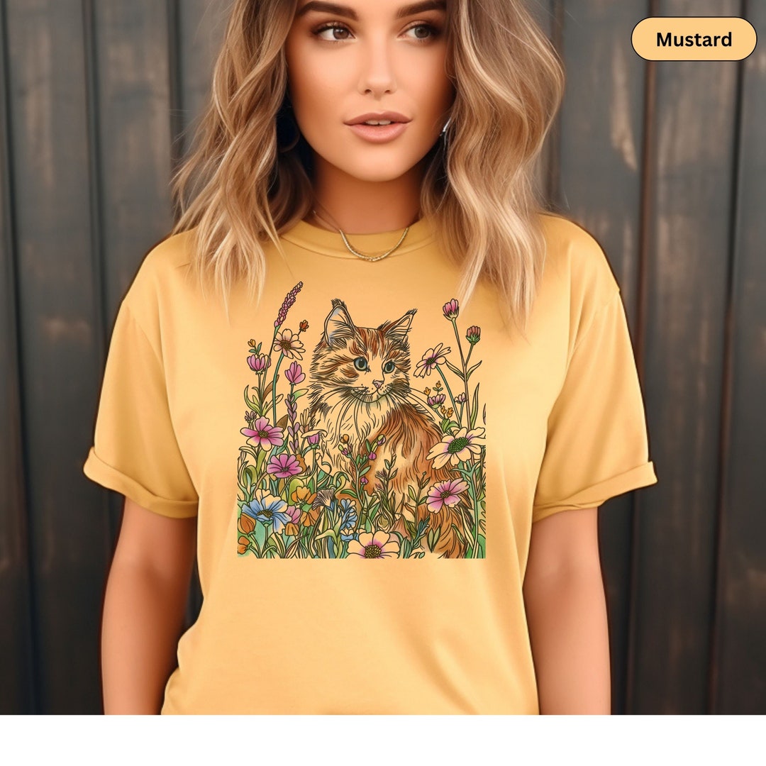 Boho Chic Floral Cat Tee Cat Mom Shirt Cat Floral Shirt Cat Tee Cat ...
