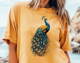 Vibrant Color Peacock Shirt Peacock Graphic T Bird Tee Nature Inspired Exotic Bird Shirt Bird Lover Gift Peacock Women's Shirt Elegant Bird