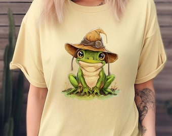 Cute Frog Shirt with Hat Cottagecore Frog T-Shirt Whimsical Toad Tee Frog Lover Gift Witchy Animal Shirt Animal Lover Shirt