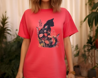 Cat Silhouette Tee Mystic Midnight Floral Cat Shirt Cat Mom Shirt Cat Tee Animal Lover Tee Cat Lovers Shirt Gift for Mom Dad Cat Lover Shirt
