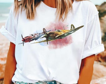 Vintage WWII Spitfire Fighter Plane Tee Retro British Aircraft Shirt War History Enthusiast Apparel Classic Airplane Aviation History Shirt