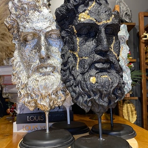 Busto de cara de Poseidón 19 pulgadas (48 cm), estatua de dioses de la mitología griega antigua, decoración de arte de dioses griegos, escultura romana moderna, figura de cara de Poseidón
