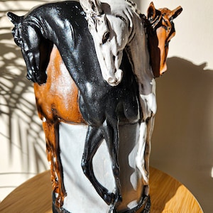 11.02 Inch Decorative Large Equestrian Vase, Large Horse Detailed Vase, Creative Design Horse Vase Statue, Art Deco Vintage Horse Decor