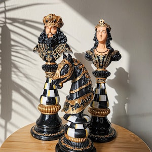 Decorative Antique Chess Set Statue,King Queen Knight Figurine,Luxury Chess Pieces Gift for Chess Lovers, Chess Figurine Decor,Power Symbol