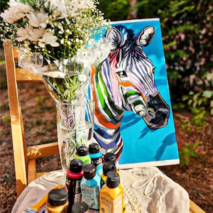 Zebra Pop Art Acrylic Painting 14x20 inches for Wall Art,Original Abstract Zebra Acrylic Art on Canvas,Colorful Zebra Head Wall Decor,Framed