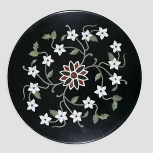 Marble Round Corner Table Top Inlay With Semi Precious Stones Handmade Art Home Decor