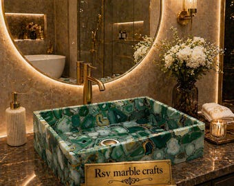 Charismatic Green Agate Vessel Sink,Luxury Gemstone Bathroom Sink,Handmade Green Stone Wash Basin,Natural Agate Vanity Sink,Unique Home Déco