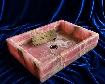 Lavabo de ónix rosa, lavabo de baño de piedra natural hecho a mano, lavabo de tocador de lujo, lavabo de encimera de ónix pulido, regalo único para la decoración del hogar.