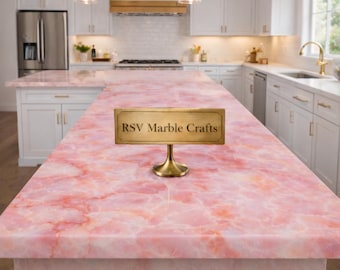 Aangepaste roze onyx keukeneiland aanrecht|Luxe natuurstenen aanrecht|Handgemaakte roze onyx plaat|Modern keukendecor|Statement eilandblad