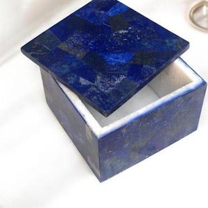 4&#39;x4&quot; Square Lapis Lazuli Trinket Jewelry Box Blue Stone Handmade Keepsake Storage Case Crystal Art Personalized Elegant Gift for Birthday