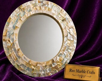 Espejo de pared exquisito con nácar, espejo de mosaico de lujo hecho a mano, espejo de tocador decorativo, decoración para el hogar con estilo costero glamuroso, espejo de baño elegante