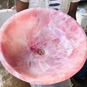 Rose Quartz Sink-Natural Stone Bathroom Basin/Healing Crystal Vessel/Pink Gemstone Vanity Bowl/Unique Home Decor