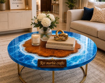 Tablero de mesa de madera natural con borde natural y resina epoxi transparente / Mesa de río hecha a mano / Tablero de mesa de comedor de madera y resina a medida / Superficie de mesa de centro rústica moderna