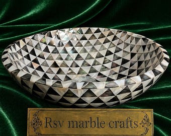 Luxurious Handcrafted Black & White Mother-of-Pearl Mosaic Vessel Sink|Shell Inlay Bathroom Vanity Basin|Designer Countertop Sink Decor Gift