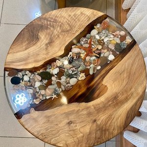 Pebble Decor Table,Walnut Table,Epoxy Coffee Table,Epoxy Table, Unique Coffee Table,Coffee Table,Custom Round Coffee Table,Desing Table