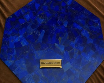 Piano del tavolino da caffè in lapislazzuli – Tavolino ottagonale con intarsi in pietre preziose – Mobili in cristallo blu reale – Tavolino decorativo in marmo fatto a mano