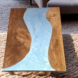 Adorable White Epoxy Resin Coffee Center Table Acacia Wood Walnut Console Bar Office Desk Bedroom Side Furniture Hallway Interior Home Decor