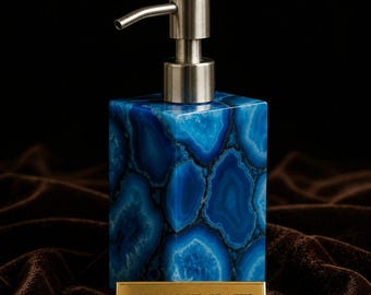 Blue Agate Soap Dispenser|Natural Stone Bathroom Accessory|Luxury Gemstone Liquid Soap Pump |Handmade Crystal Dispenser|Modern Vanity Decor