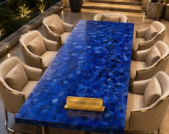 Handcrafted Royal Lapis Lazuli Tabletop – Rare Blue Gemstone Countertop, Luxury Kitchen Island Top, Polished Stone Dining Table