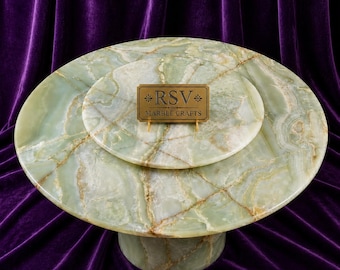 Runde Esstischplatte aus grünem Onyx mit Lazy Susan - Luxus-Naturstein-Kaffeetischplatte - Benutzerdefinierte Marmor-Esstischoberfläche