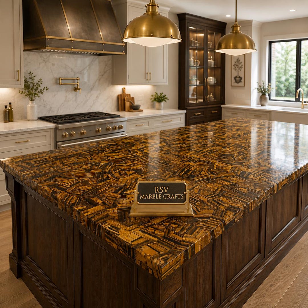 Golden Tiger’s Eye Gemstone Kitchen Island Countertop|luxury ...