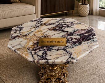 Calacatta Viola Octagon Coffee Tabletop|Purple Marble Slab | Breccia Vagli Stone Tabletop |Wine Red White Vein Marble|Custom Replacement Top