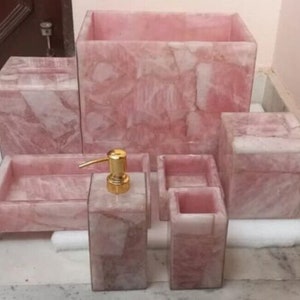 Rose Quartz bath set, Luxury bathroom Quartz Vanity set, Bathroom Accessories , Set for Home Decor Gifts