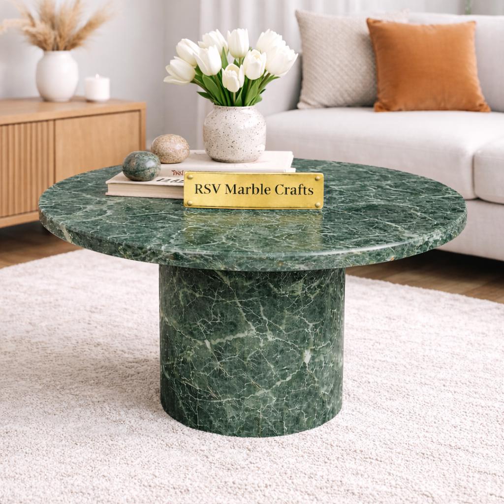 Round Verde Alpi Marble Coffee Table | Green Marble Center Table