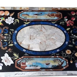 Marble Coffee Table Top Handmade Semi precious stones inlay Home Office Decor