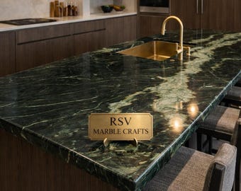 Encimera de piedra Belvedere / Isla de cocina de cuarcita verde oscuro a medida / Encimera de piedra natural de lujo / Encimera de isla de cocina hecha a mano