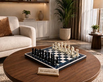 Juego de ajedrez de mármol hecho a mano, tablero de ajedrez de piedra de lujo con incrustaciones, decoración de mesa de juego, regalo para él o ella, escritorio de oficina, juego de mesa artesanal de colección