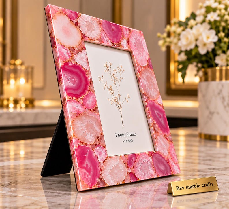 Buy Pink Agate Photo Frame, Natural Stone Picture Frame, Luxury ...