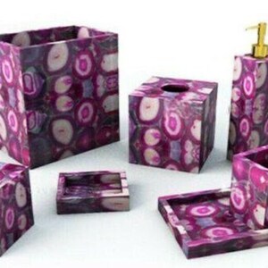 Pink Agate bathroom set, Luxury Agate Bathroom Vanity set , Bathroom Accessories Set for Home office Decor