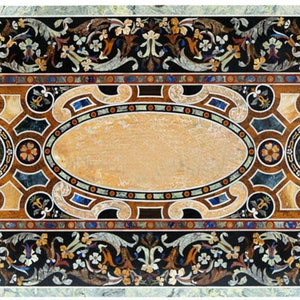 Marble Coffee / kitchen Dining Table Top Inlay Pietradura Semi Precious Stones Handmade Work