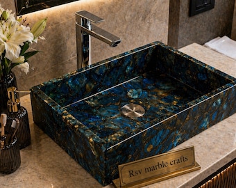 Iridescent Labradorite Crystal Vessel Sink | Luxury Gemstone Bathroom Basin | Handmade Natural Stone Vanity Sink | Statement Home Decor