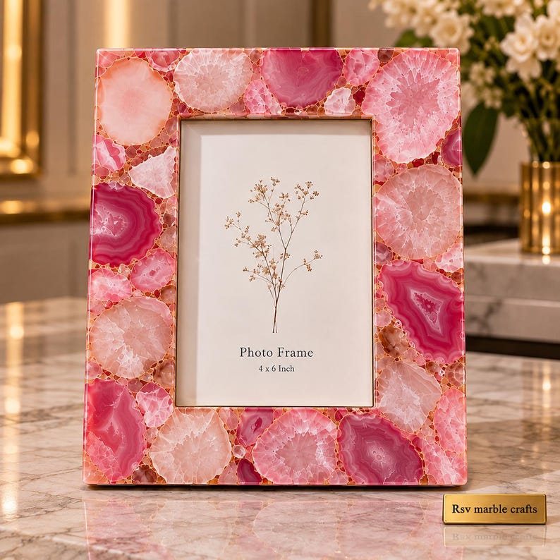 Buy Pink Agate Photo Frame, Natural Stone Picture Frame, Luxury ...