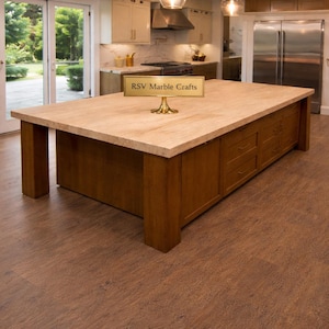 Vein-Cut Travertine Dining Table Top | Rectangular Beige Stone Slab | Custom Travertine Tabletop | Luxury Natural Stone Dining Table