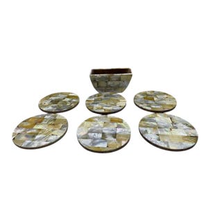 Stunning Marble Coaster Set Handmade Semi Precious Mother of Pearl Gemstone Drink & Barware Coasters Kitchen Decorative Unique Gifts