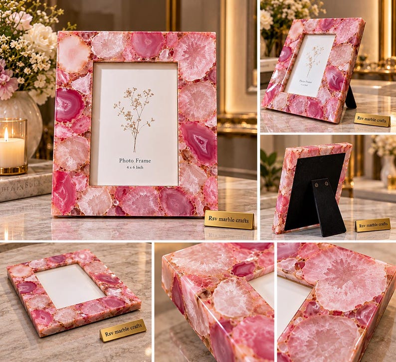 Buy Pink Agate Photo Frame, Natural Stone Picture Frame, Luxury ...