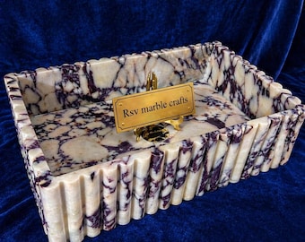 Lavabo de mármol Calacatta Viola estriado, lavabo de baño de lujo hecho a mano, lavabo de tocador de piedra natural, lavabo de mármol morado, decoración moderna para el hogar.
