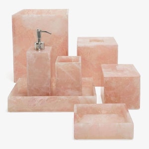 Natural Rose Quartz Agate bathroom set, Luxury bathroom, Bathroom Accessories Set of Agate, Soap Dispenser Set
