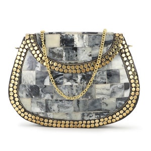 Handmade Mosaic Ethnic Clutch, Ornate Bag, Vintage Bag, Boho Clutch, Ornate Bag, resin inlay clutch, Vintage bag