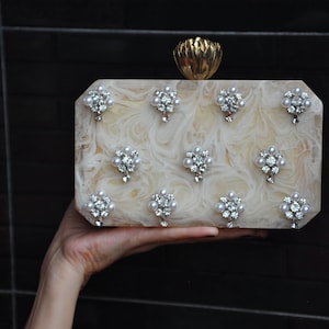 Indian Clutch with embellishments, Hand Clutch for wedding party gift and bridesmaid heavy stonework, bridal resin clutch for women