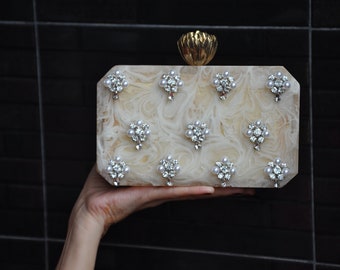 Indian Clutch with embellishments, Hand Clutch for wedding party gift and bridesmaid heavy stonework, bridal resin clutch for women