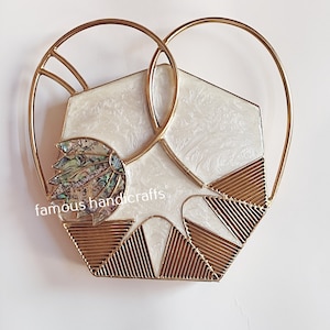 London Mother of Pearl Clutch seashell clutch Gold Wedding Designer Handbag Handcrafted, brass clutch.