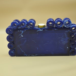 Blue Marble Clutch Box Clutch, Gold Evening Bag Summer Purse, Bridal Bag, Acrylic Clutch, Evening Bag, blue Purse,